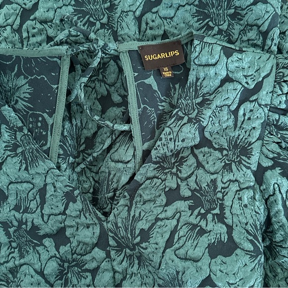 Emerald Green Mini Baby Doll Dress with V Neckline SZ XS Whimsical Western HOCO - Picture 4 of 6